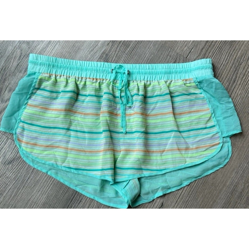 Vintage Y2K Victoria's Secret L Aqua Striped Layered Dolphin Lounge Shorts